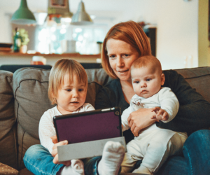 Woman with young children