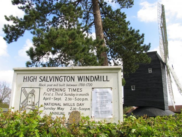 High Salvington Windmill entrance sign with opening times